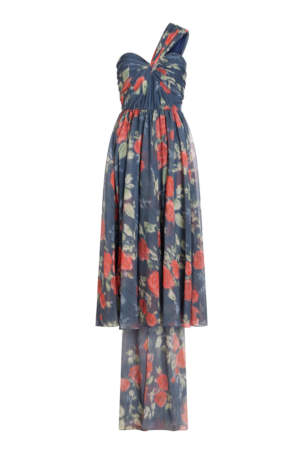 Erica Red Bloom Chiffon Midi Dress