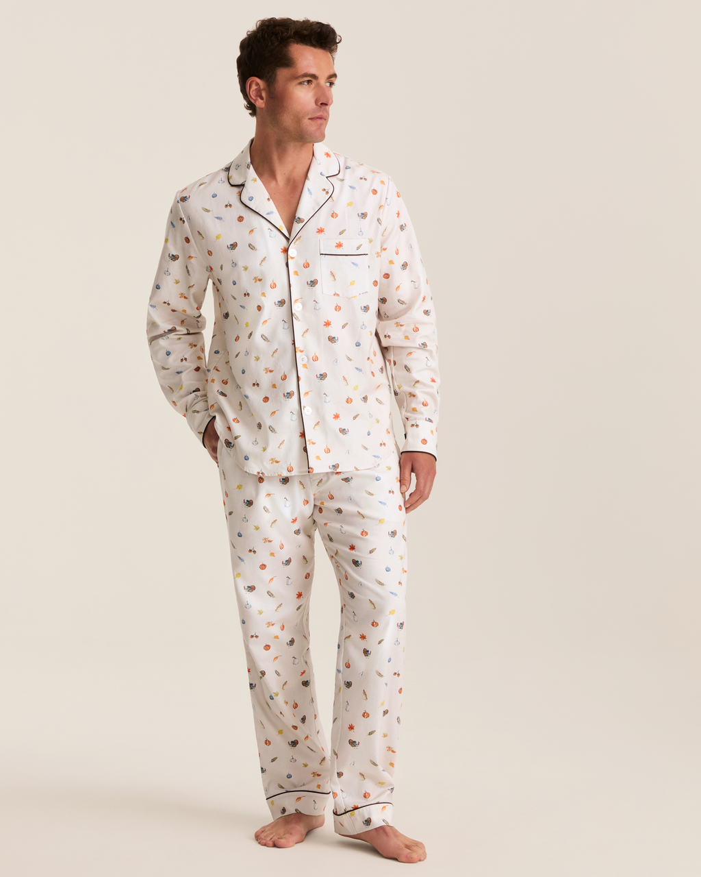 Men’s Twill Pajama Set in Thanksgiving Traditions