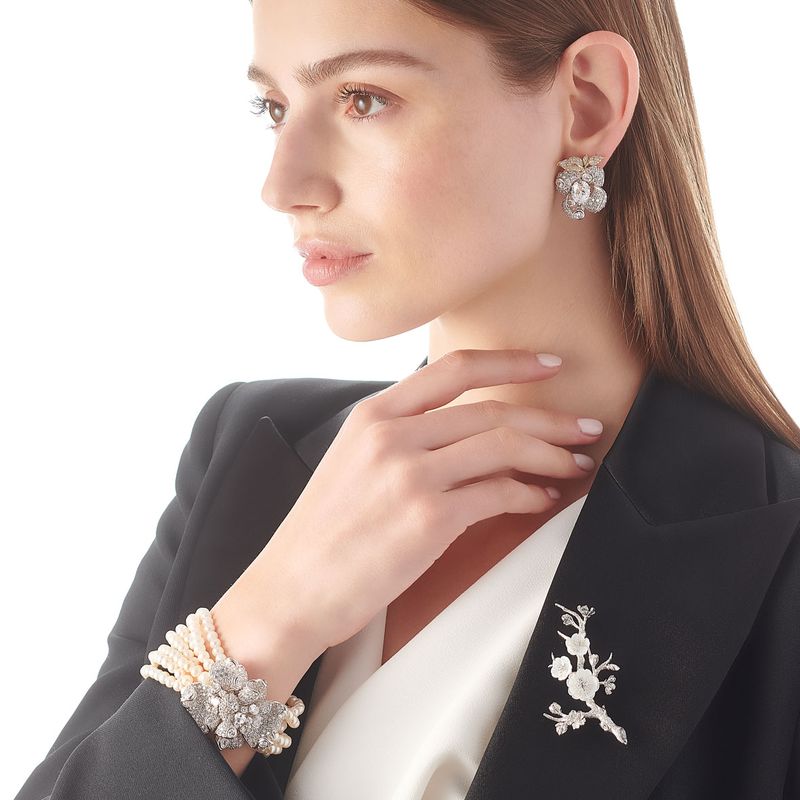 White Sakura Blossom Brooch