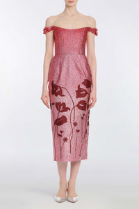 Amina Metallic Pink Floral Ombre Midi Dress