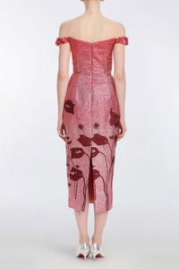 Amina Metallic Pink Floral Ombre Midi Dress