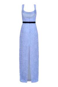 Robin Powder Blue Floral Cloque Gown