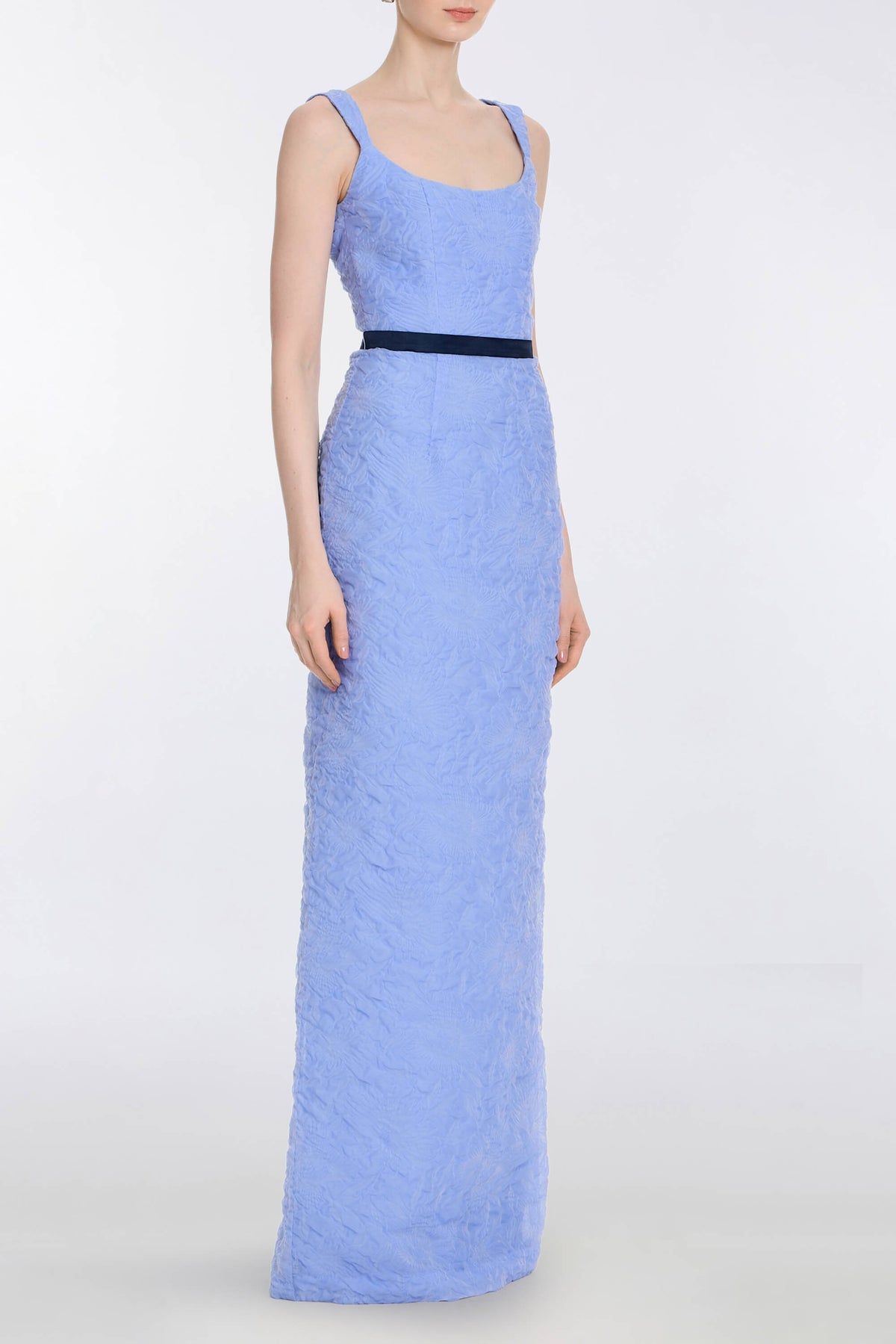 Robin Powder Blue Floral Cloque Gown