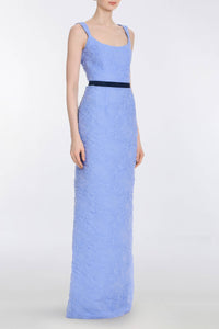 Robin Powder Blue Floral Cloque Gown