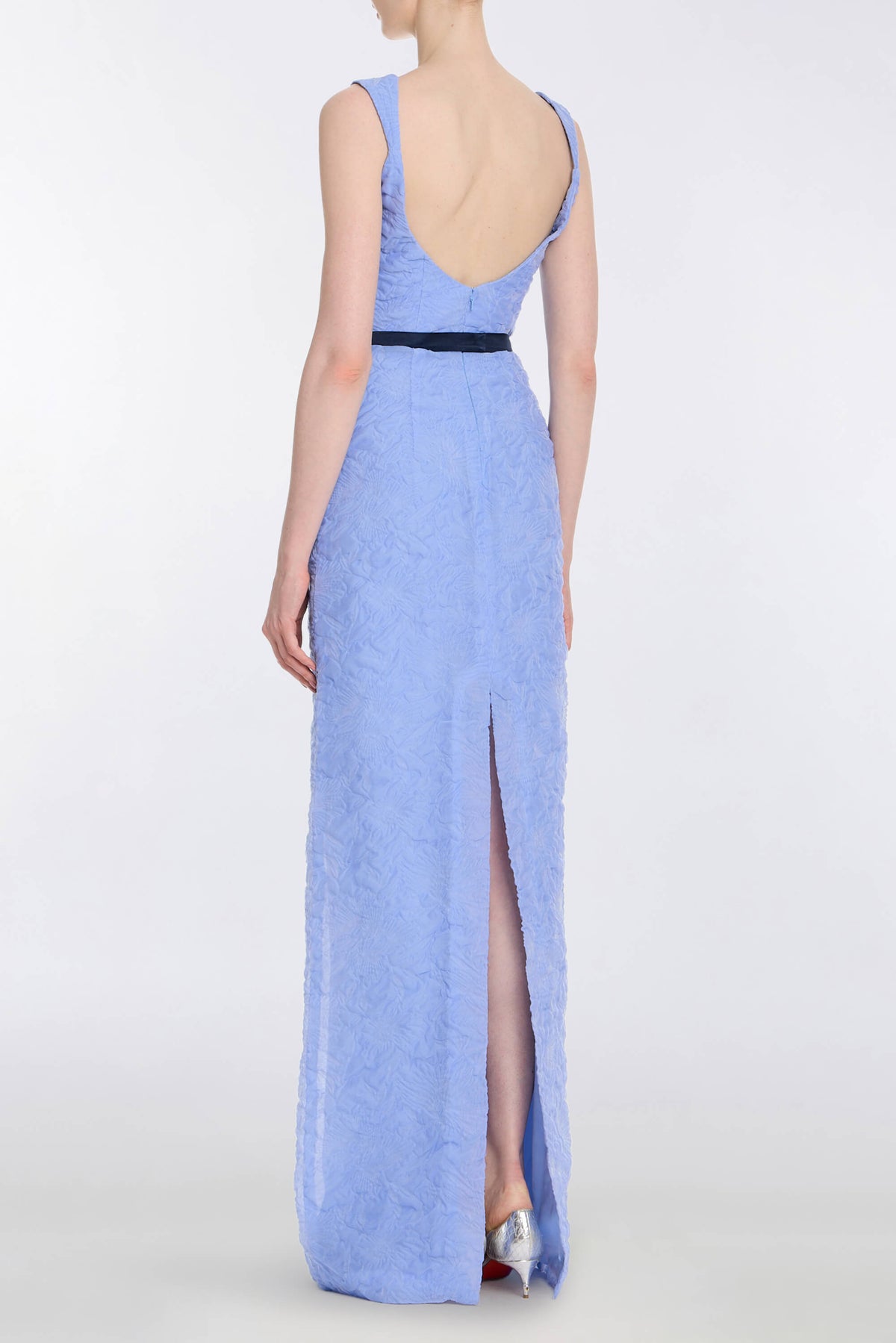 Robin Powder Blue Floral Cloque Gown