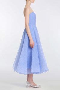 Rousseau Powder Blue Floral Cloque Midi Dress
