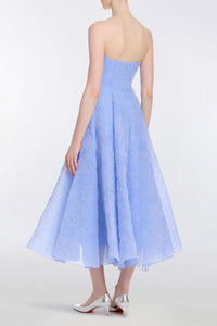 Rousseau Powder Blue Floral Cloque Midi Dress