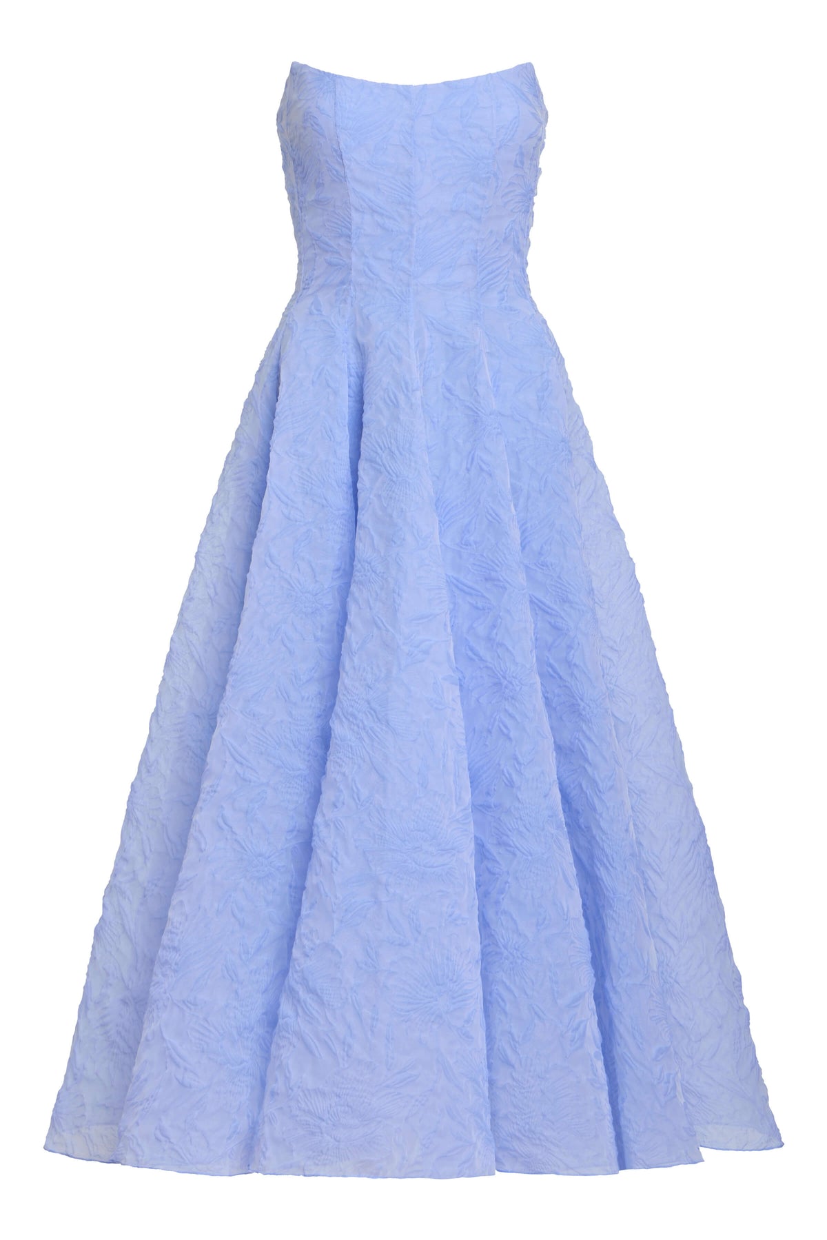 Rousseau Powder Blue Floral Cloque Midi Dress