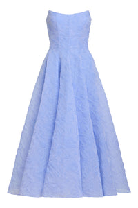 Rousseau Powder Blue Floral Cloque Midi Dress