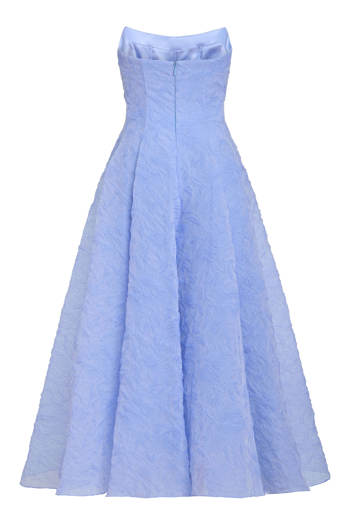 Rousseau Powder Blue Floral Cloque Midi Dress