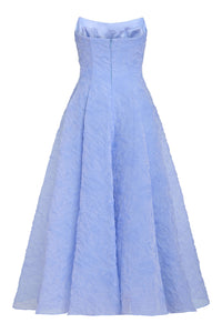 Rousseau Powder Blue Floral Cloque Midi Dress