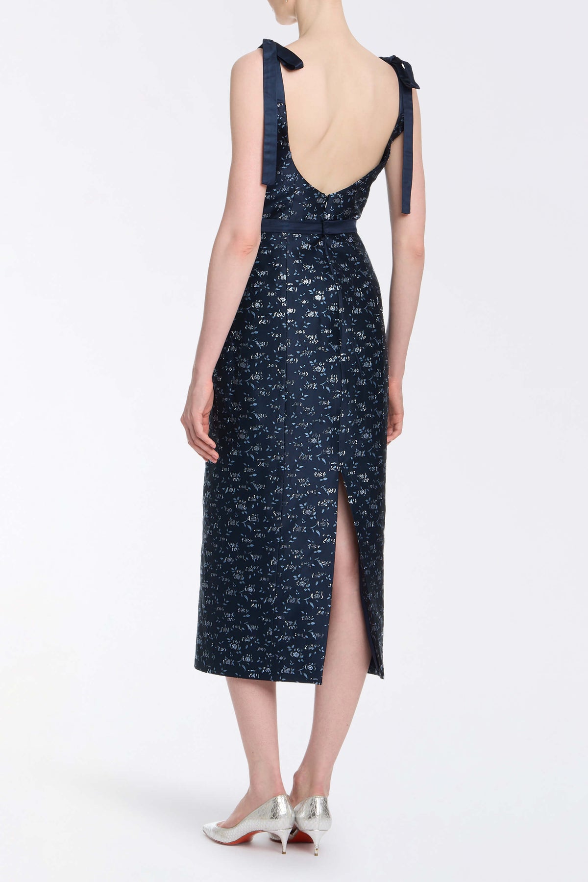 Acacia Navy Floral Brocade Corset Midi Dress