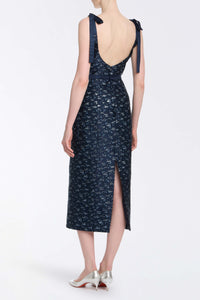 Acacia Navy Floral Brocade Corset Midi Dress
