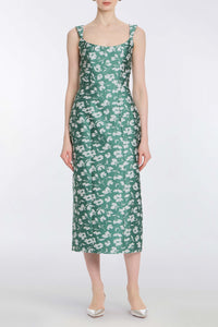 Numa Green and White Floral Brocade Corset Midi Dress