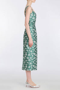 Numa Green and White Floral Brocade Corset Midi Dress