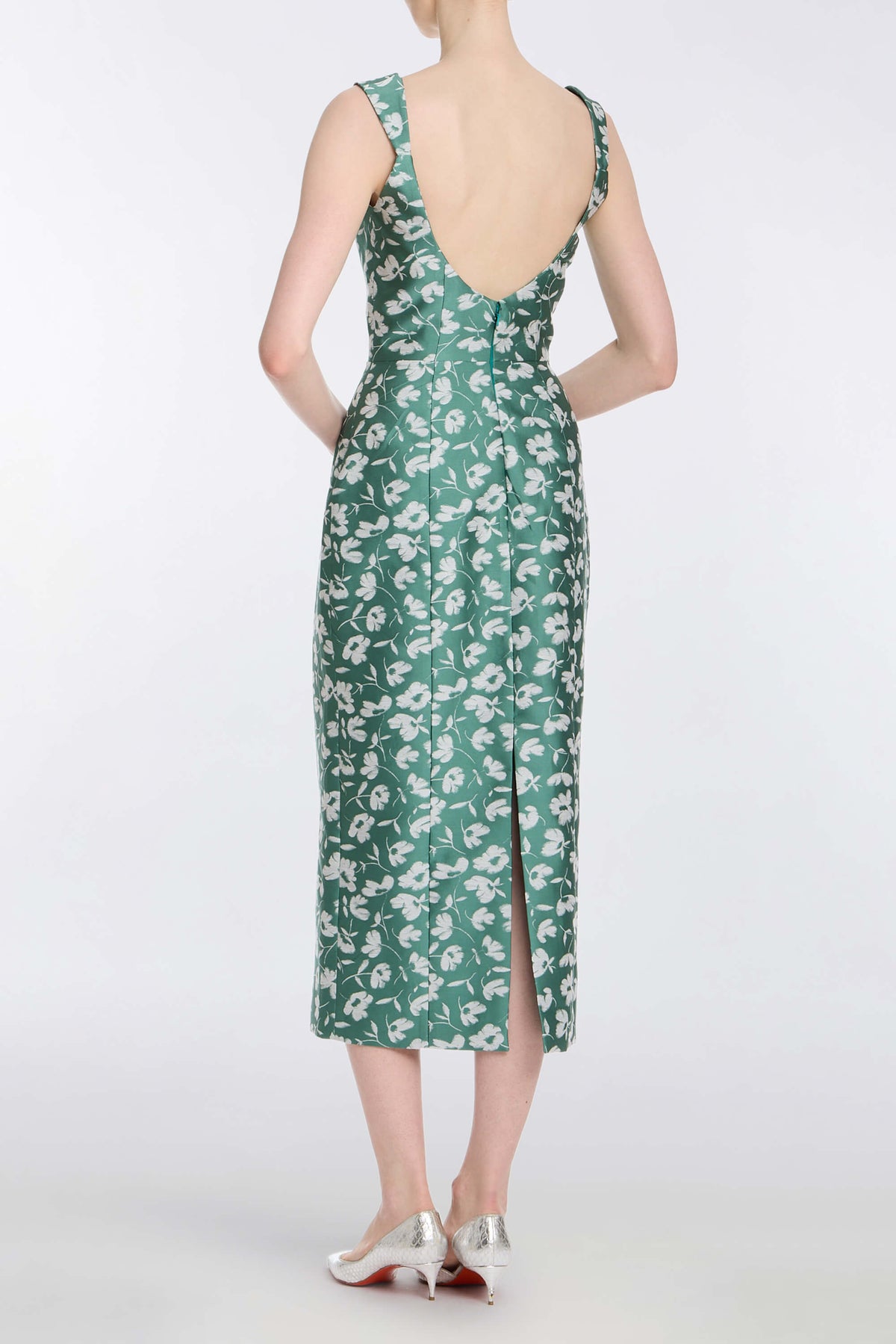 Numa Green and White Floral Brocade Corset Midi Dress
