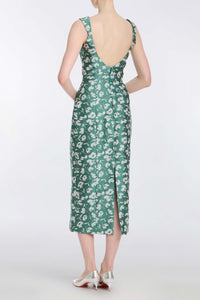 Numa Green and White Floral Brocade Corset Midi Dress