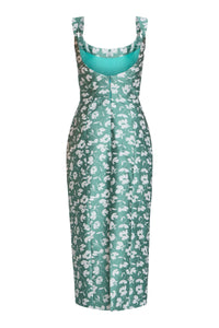 Numa Green and White Floral Brocade Corset Midi Dress