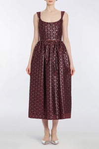 Apple Burgundy Floral Stripe Midi Dress