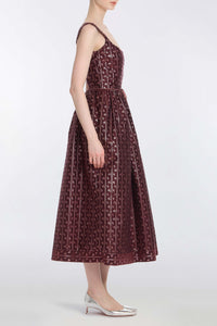 Apple Burgundy Floral Stripe Midi Dress