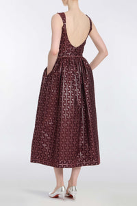 Apple Burgundy Floral Stripe Midi Dress