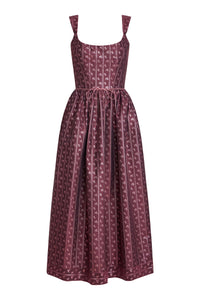 Apple Burgundy Floral Stripe Midi Dress