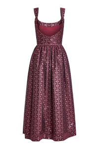 Apple Burgundy Floral Stripe Midi Dress