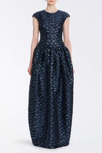 Ballade Navy Floral Brocade Gown