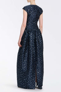Ballade Navy Floral Brocade Gown