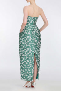 Marianne Green and White Floral Brocade Gown