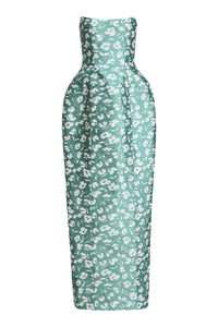 Marianne Green and White Floral Brocade Gown