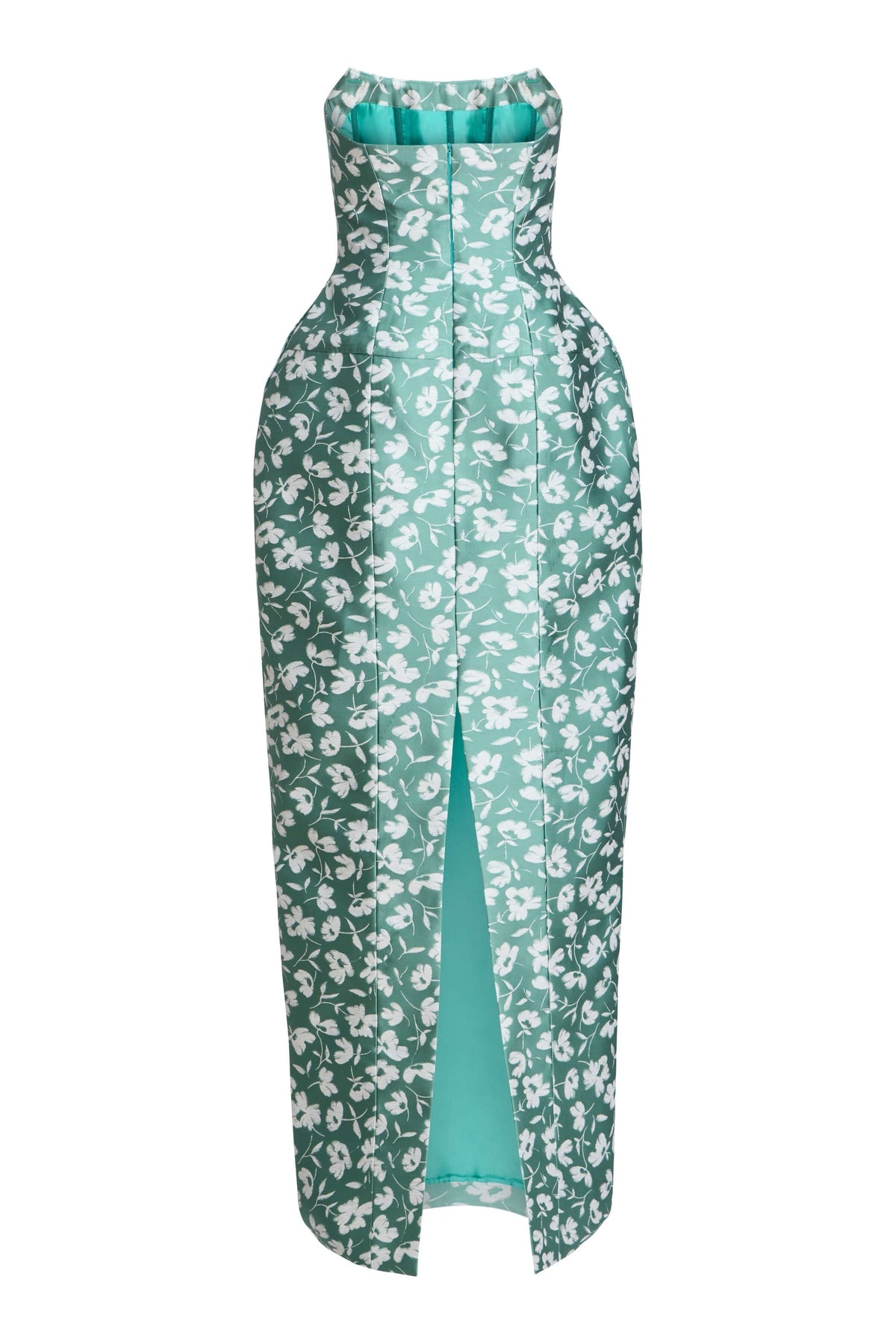 Marianne Green and White Floral Brocade Gown