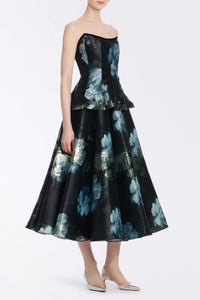 Soleil Metallic Watercolor Floral Brocade Midi Skirt