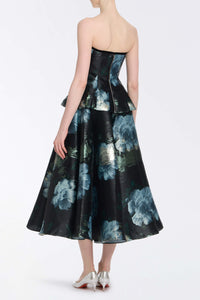 Soleil Metallic Watercolor Floral Brocade Midi Skirt