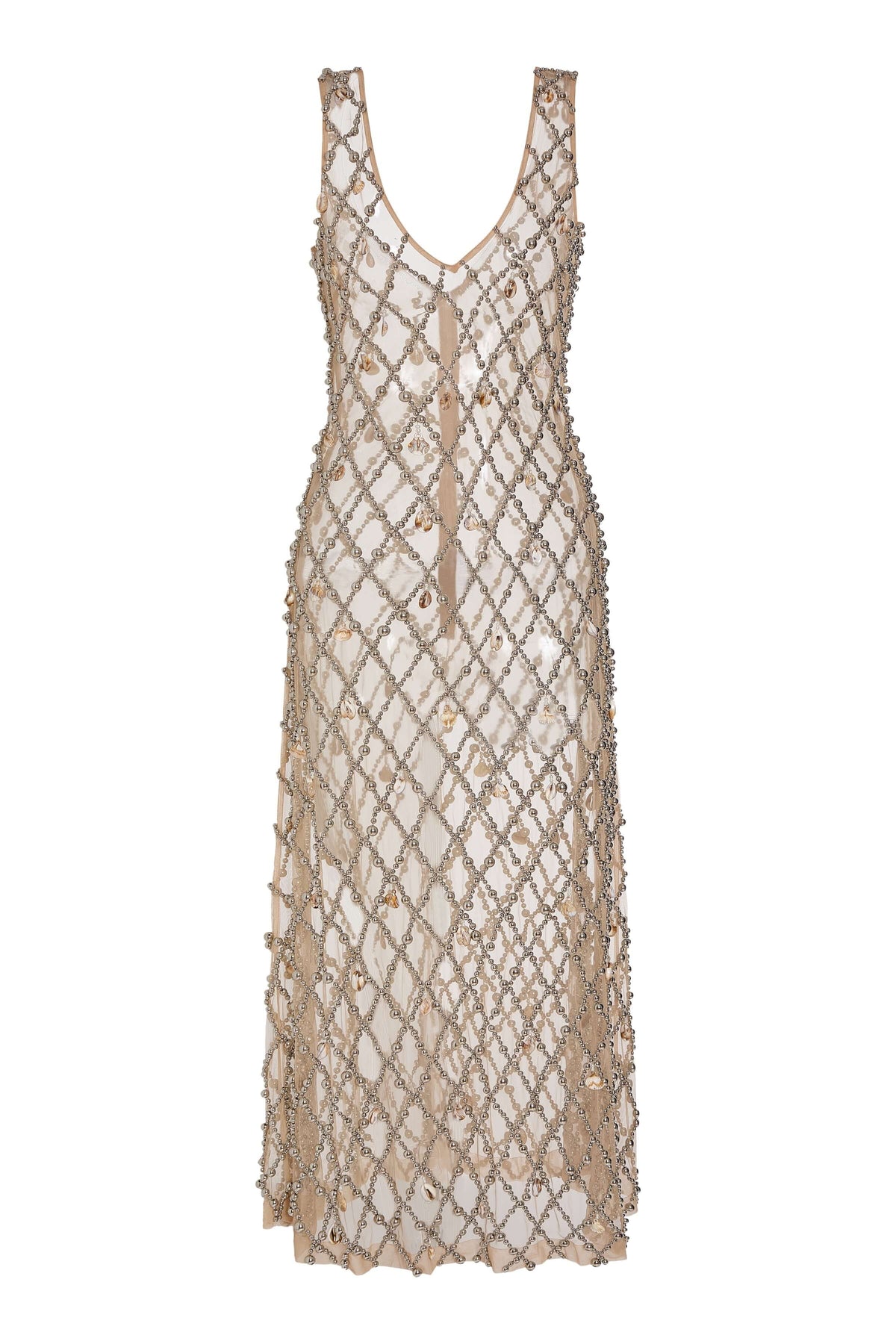 Odette Beaded Seashell Mesh Sleeveless Midi Dress