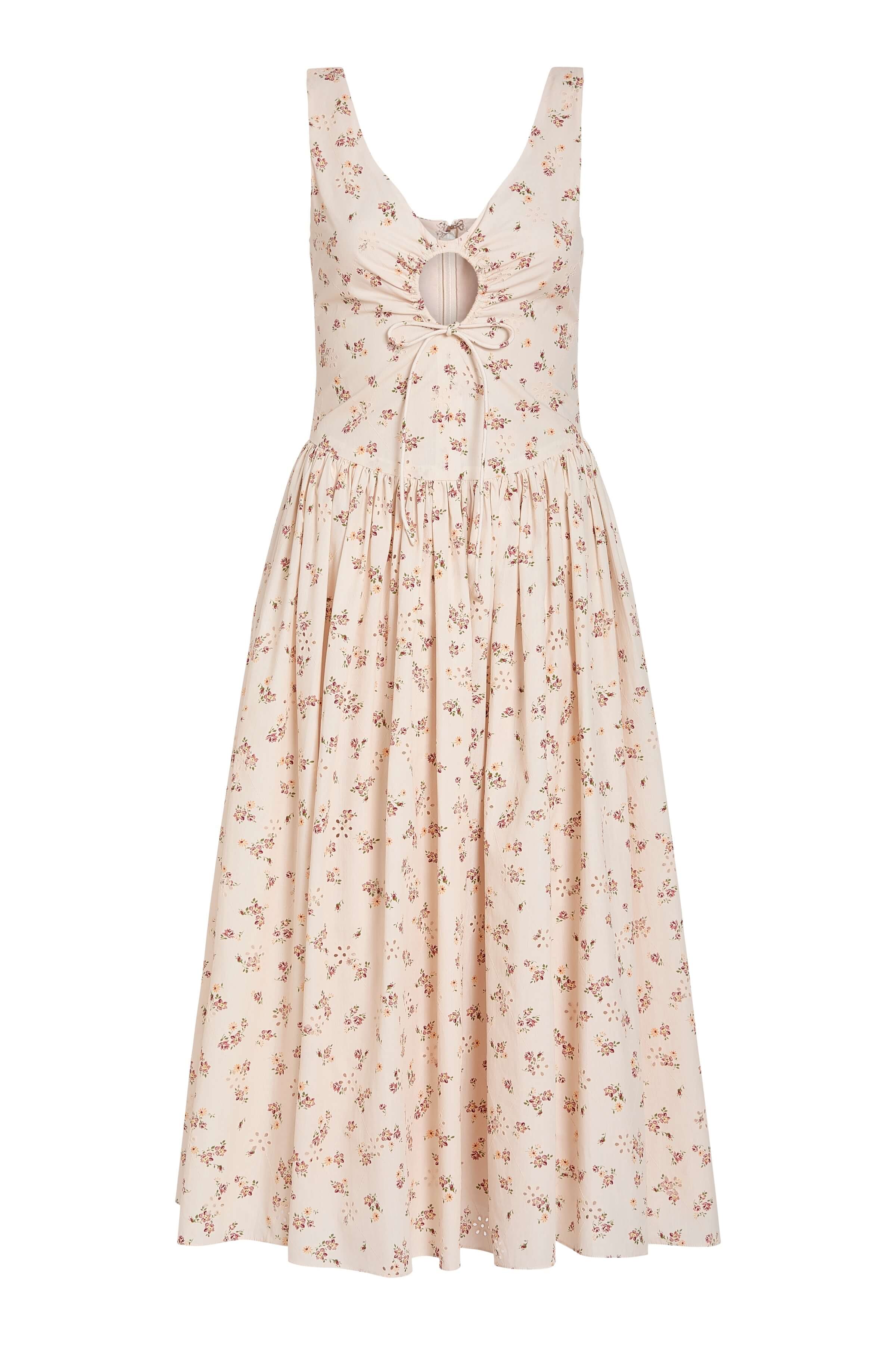 Penelope Blush Bouquet Cotton Eyelet Keyhole Midi Dress