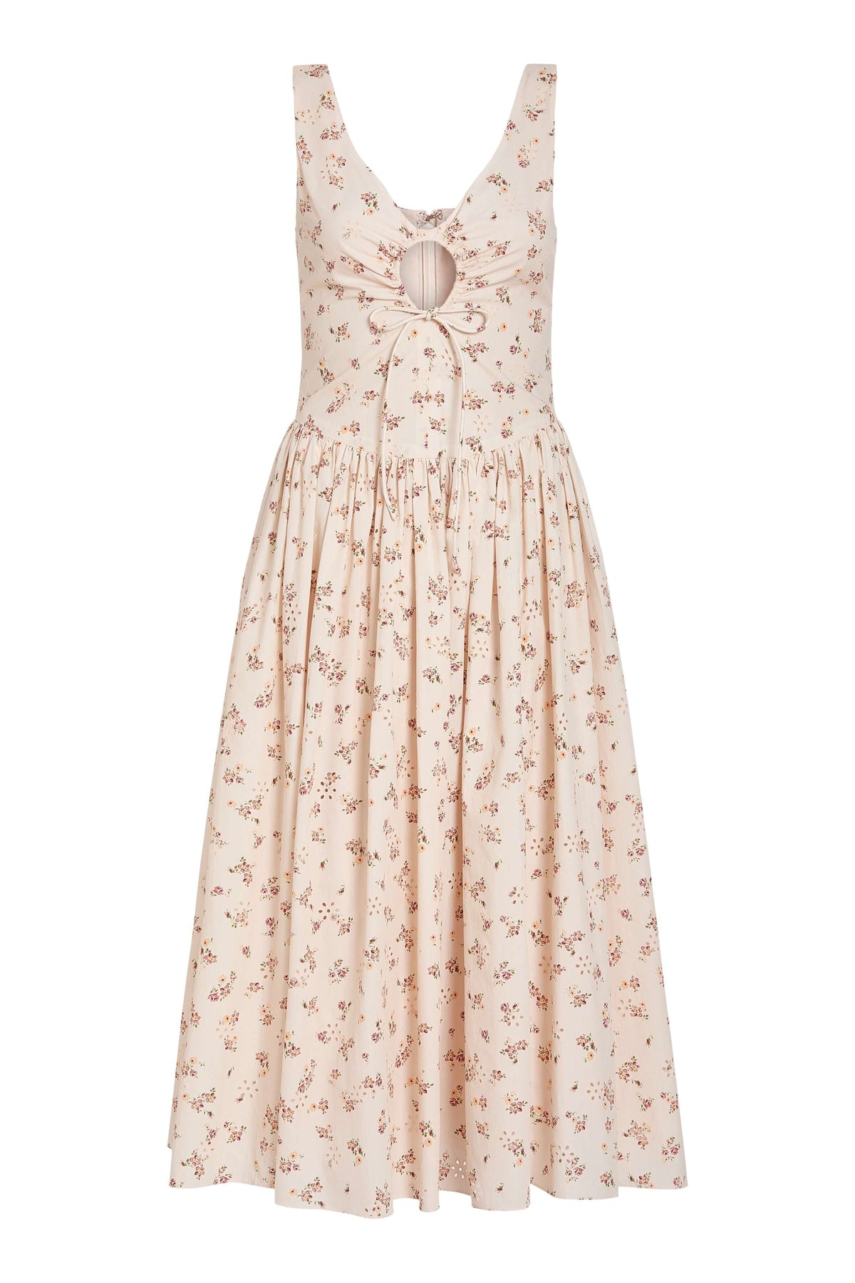Penelope Blush Bouquet Cotton Eyelet Keyhole Midi Dress