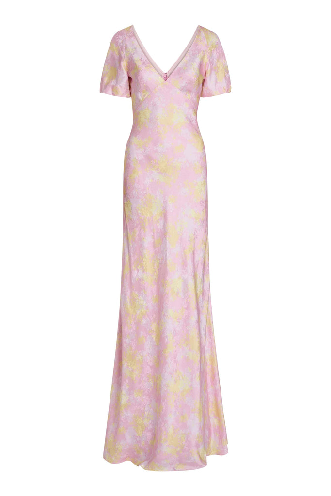 Lilou Floral Satin Puff Sleeve Gown