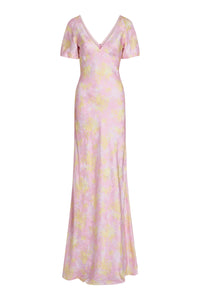Lilou Floral Satin Puff Sleeve Gown