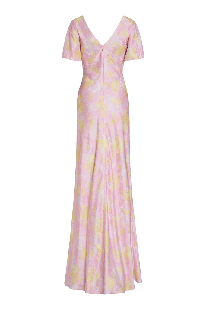 Lilou Floral Satin Puff Sleeve Gown