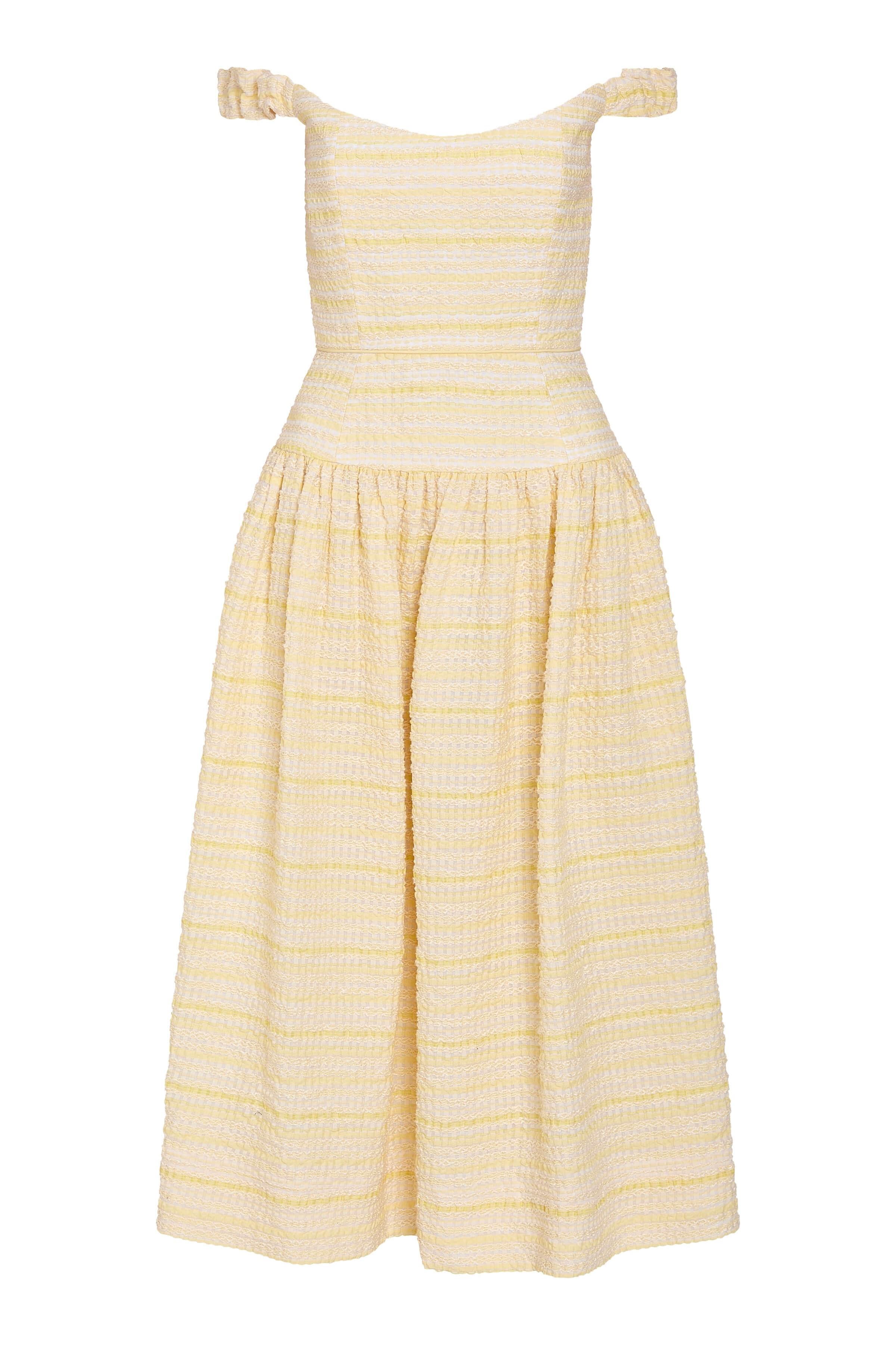 Giorgie Lemon Textured Stripe Midi Dress