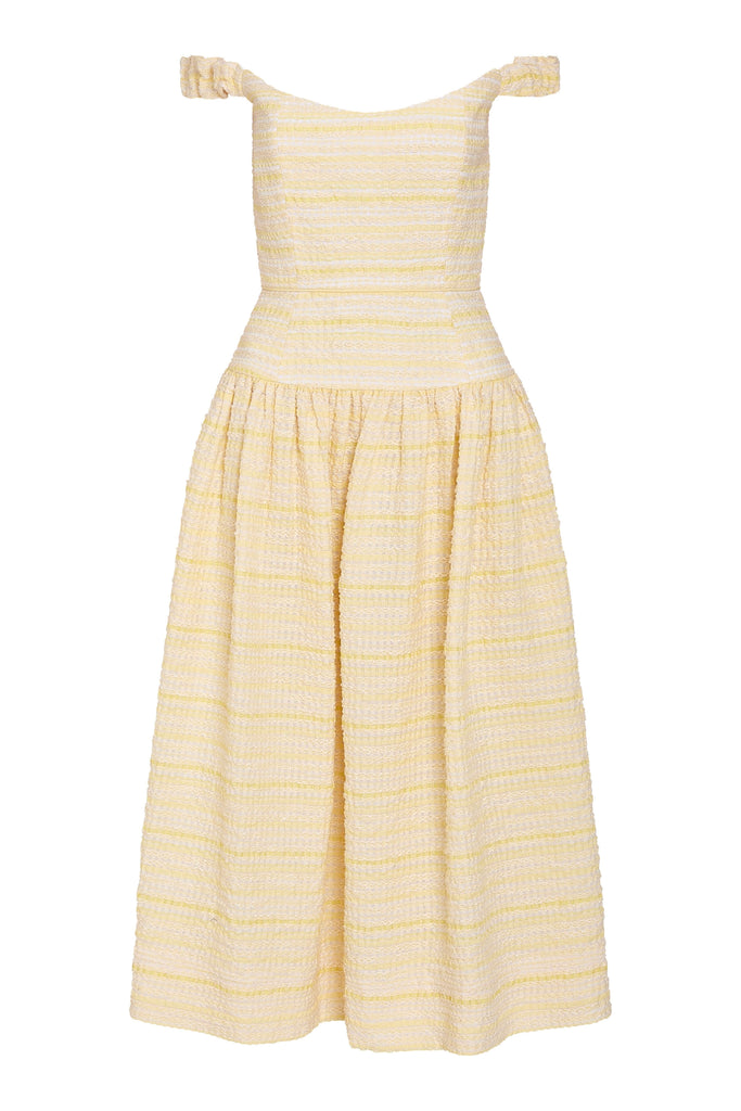 Giorgie Lemon Textured Stripe Midi Dress