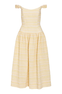 Giorgie Lemon Textured Stripe Midi Dress