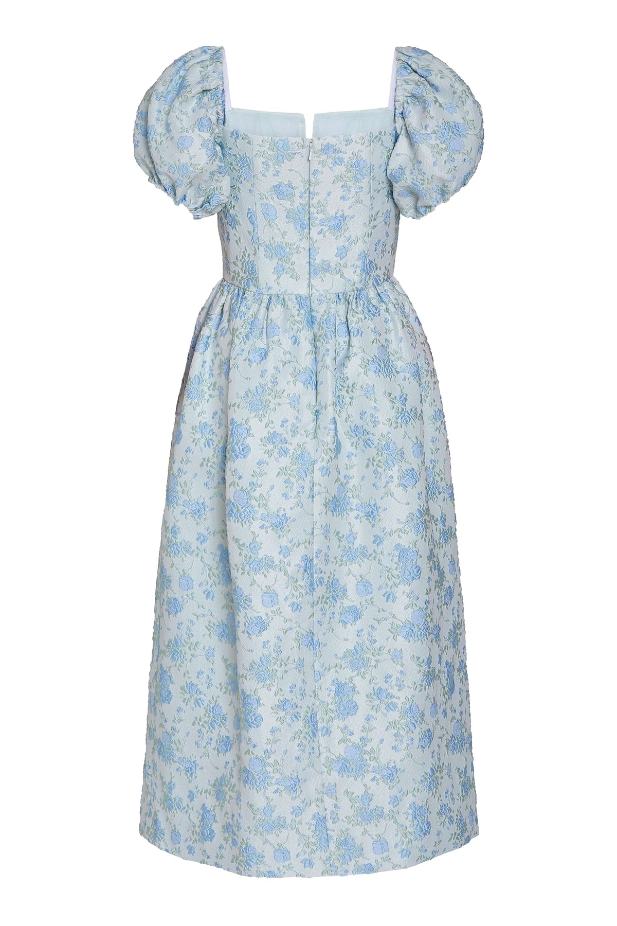 Lillian Cornflower And Mint Brocade Midi Dress