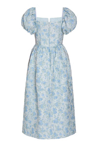 Lillian Cornflower And Mint Brocade Midi Dress