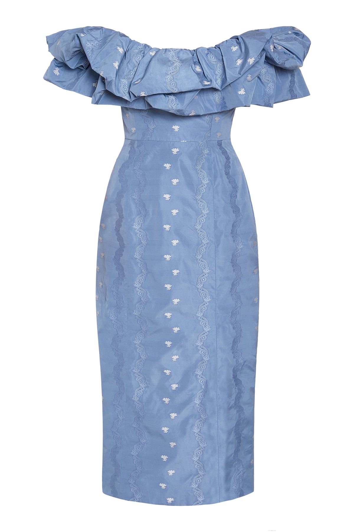 Pollyanna Wedgewood Floral Striped Taffeta Midi Dress