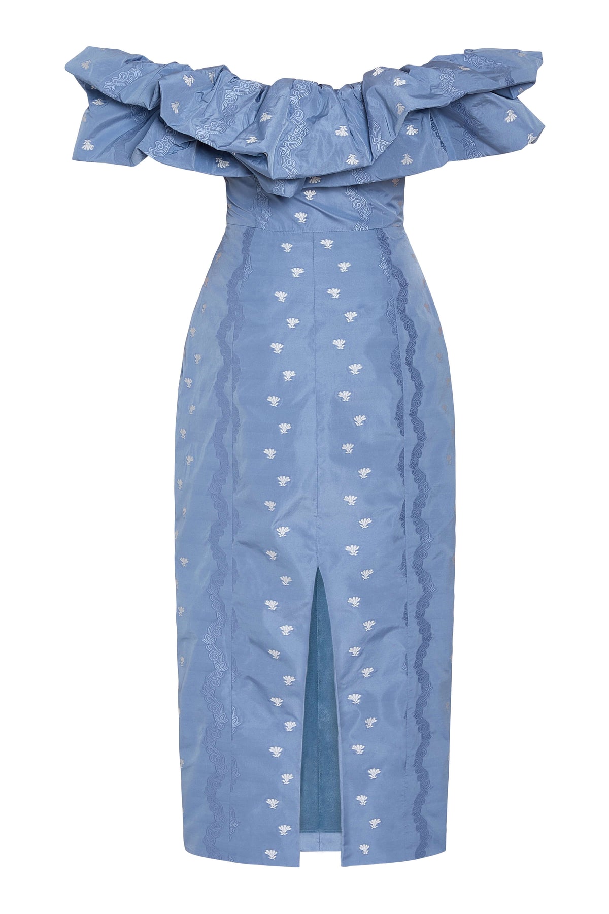 Pollyanna Wedgewood Floral Striped Taffeta Midi Dress