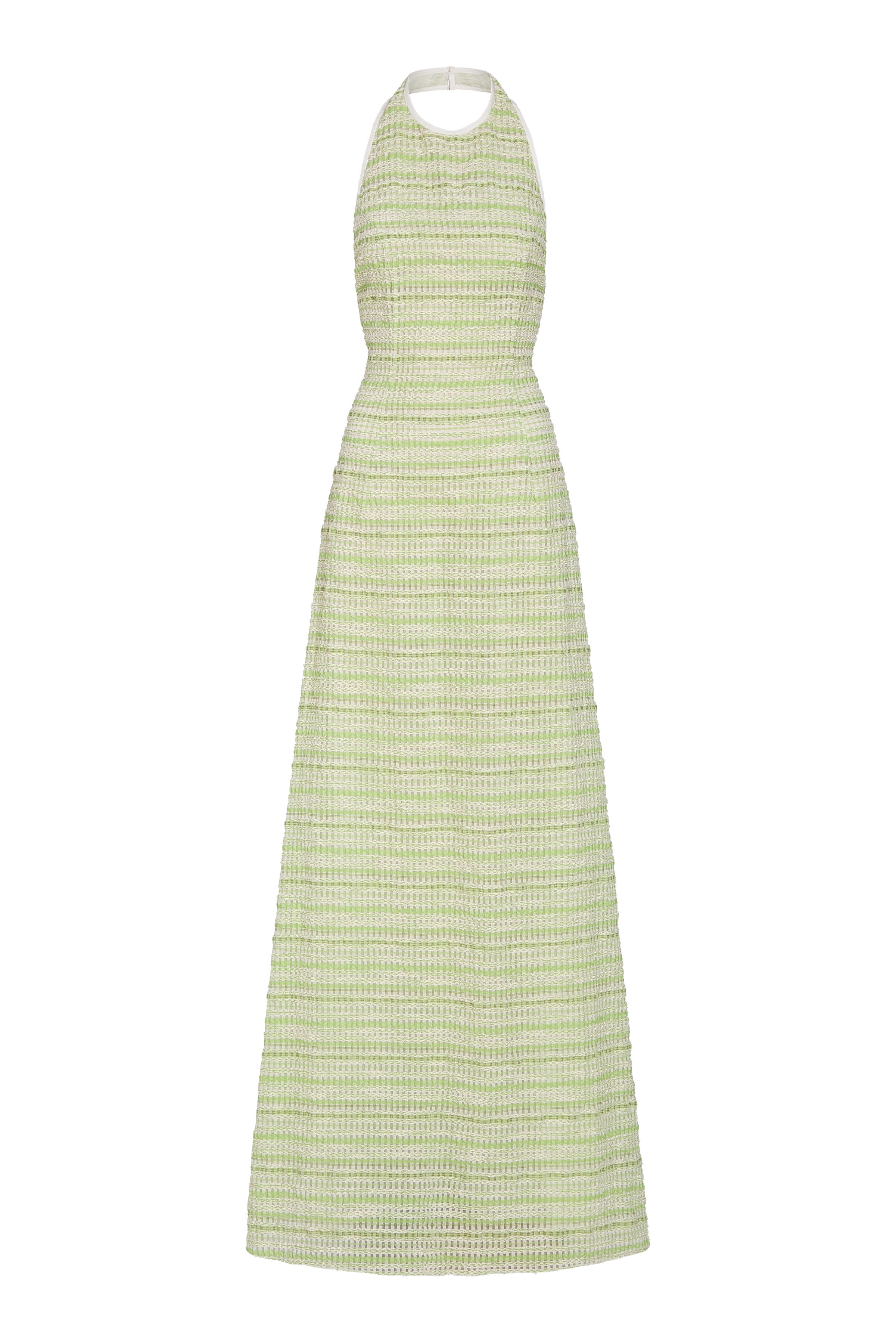 Sahara Lime Textured Stripe Halter Gown