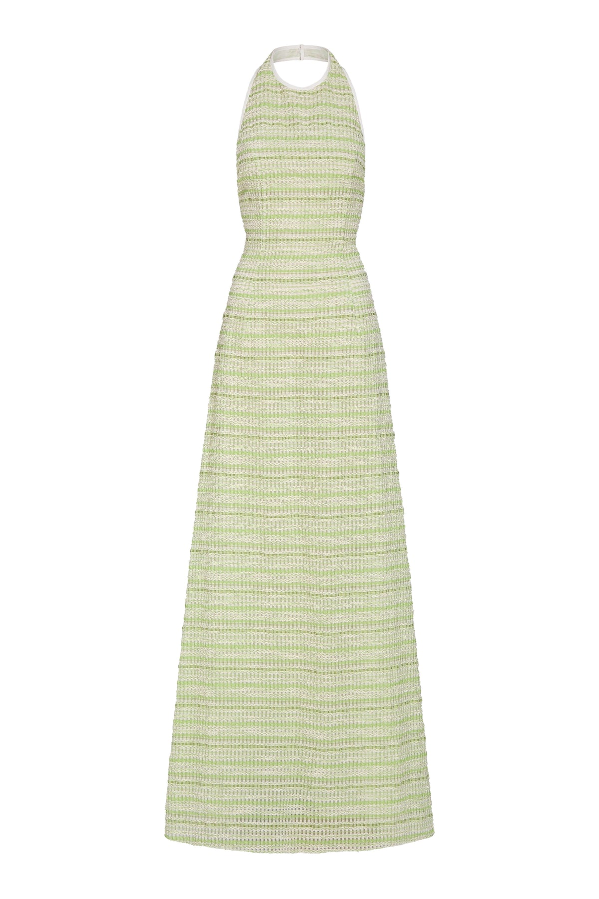 Sahara Lime Textured Stripe Halter Gown
