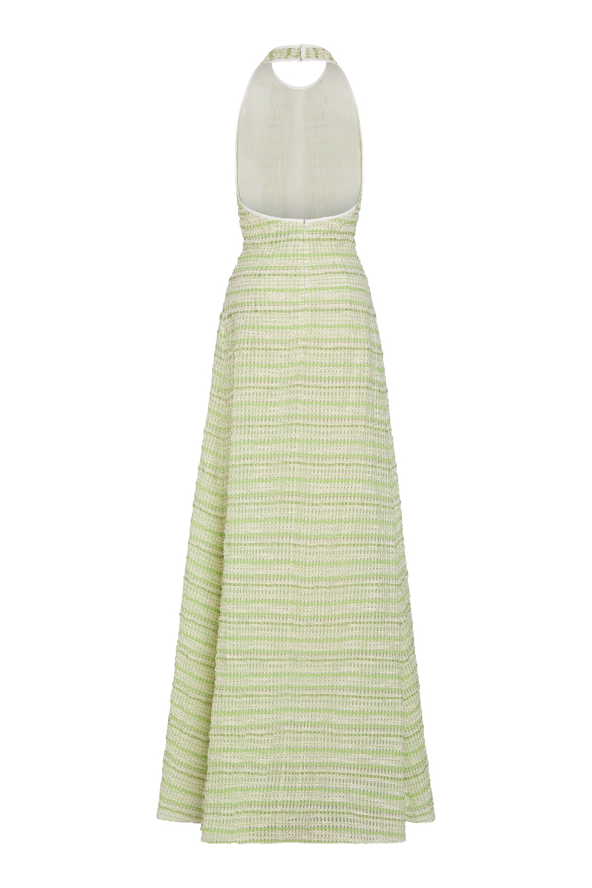 Sahara Lime Textured Stripe Halter Gown